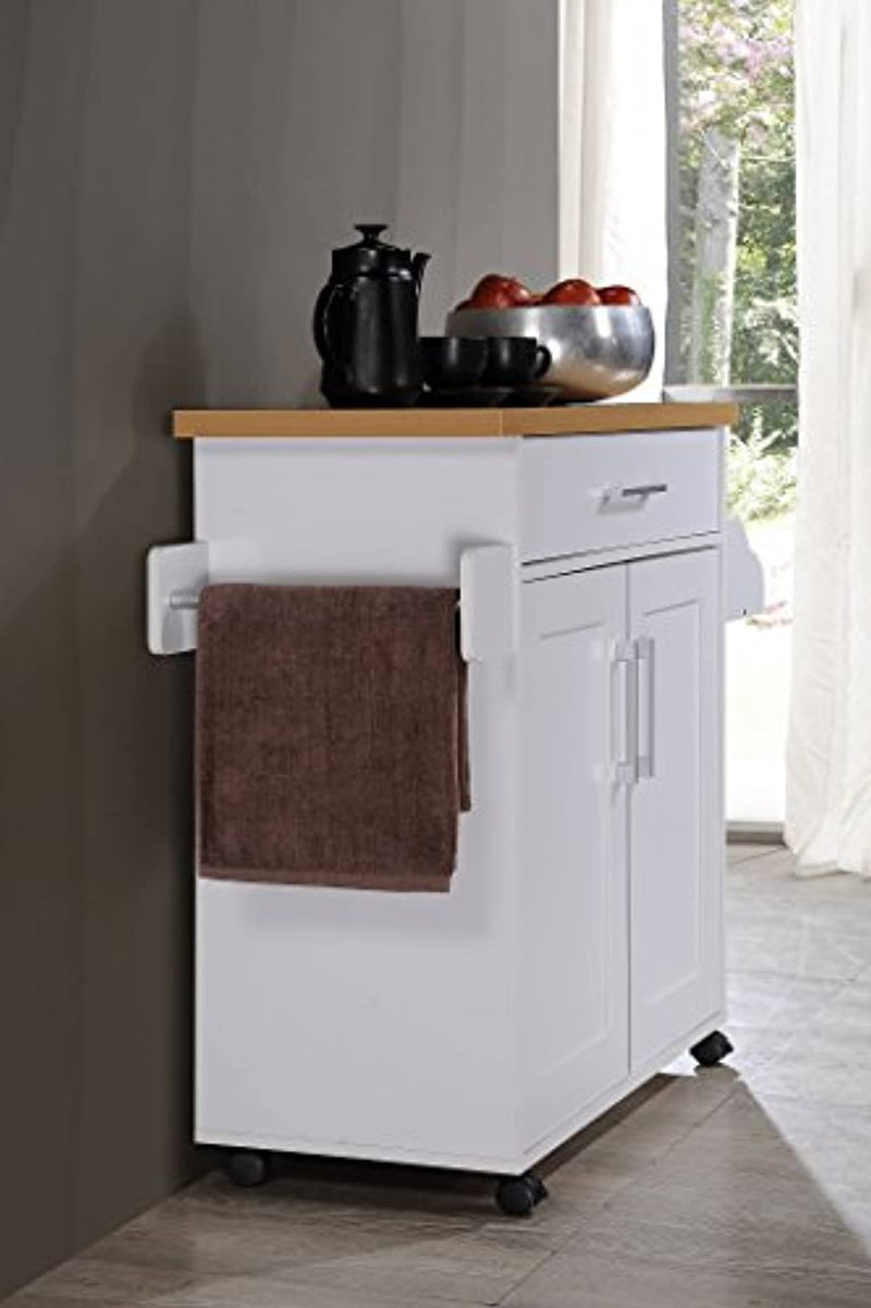 Hodedah Kitchen Island with Spice Rack Towel Rack Drawer White wit