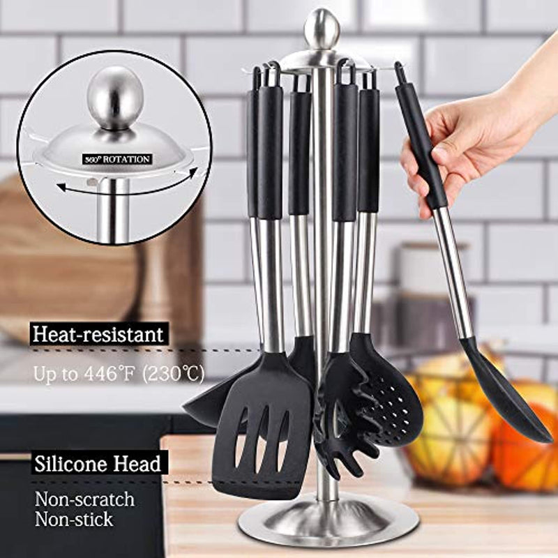 Silicone Kitchen Cooking Utensil Set, EAGMAK 14PCS Stainless Steel Silicone