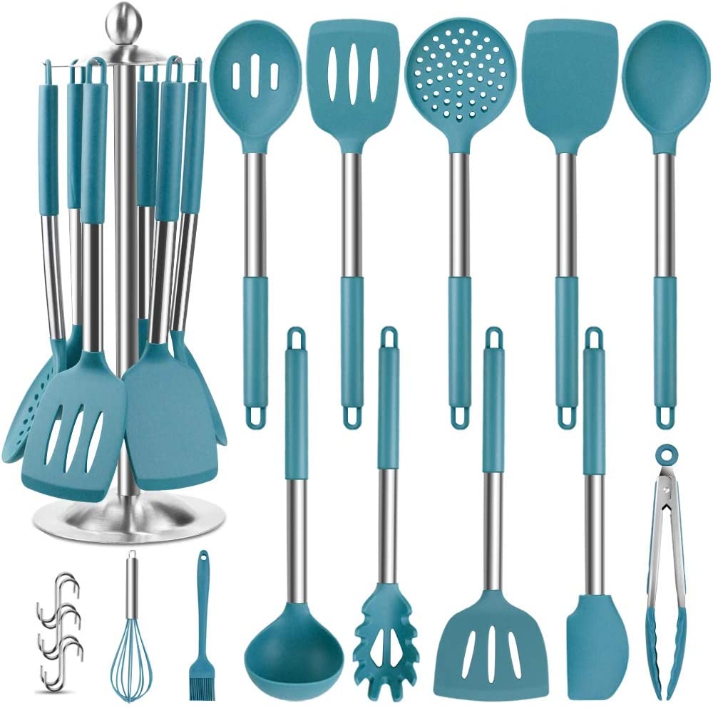  Silicone Kitchen Cooking Utensil Set, EAGMAK 14PCS Stainless  Steel Silicone Kitchen Utensils Spatula Set with Stand for Nonstick  Cookware, BPA Free Non-Toxic Silicone Cooking Utensils (Black) : Home &  Kitchen